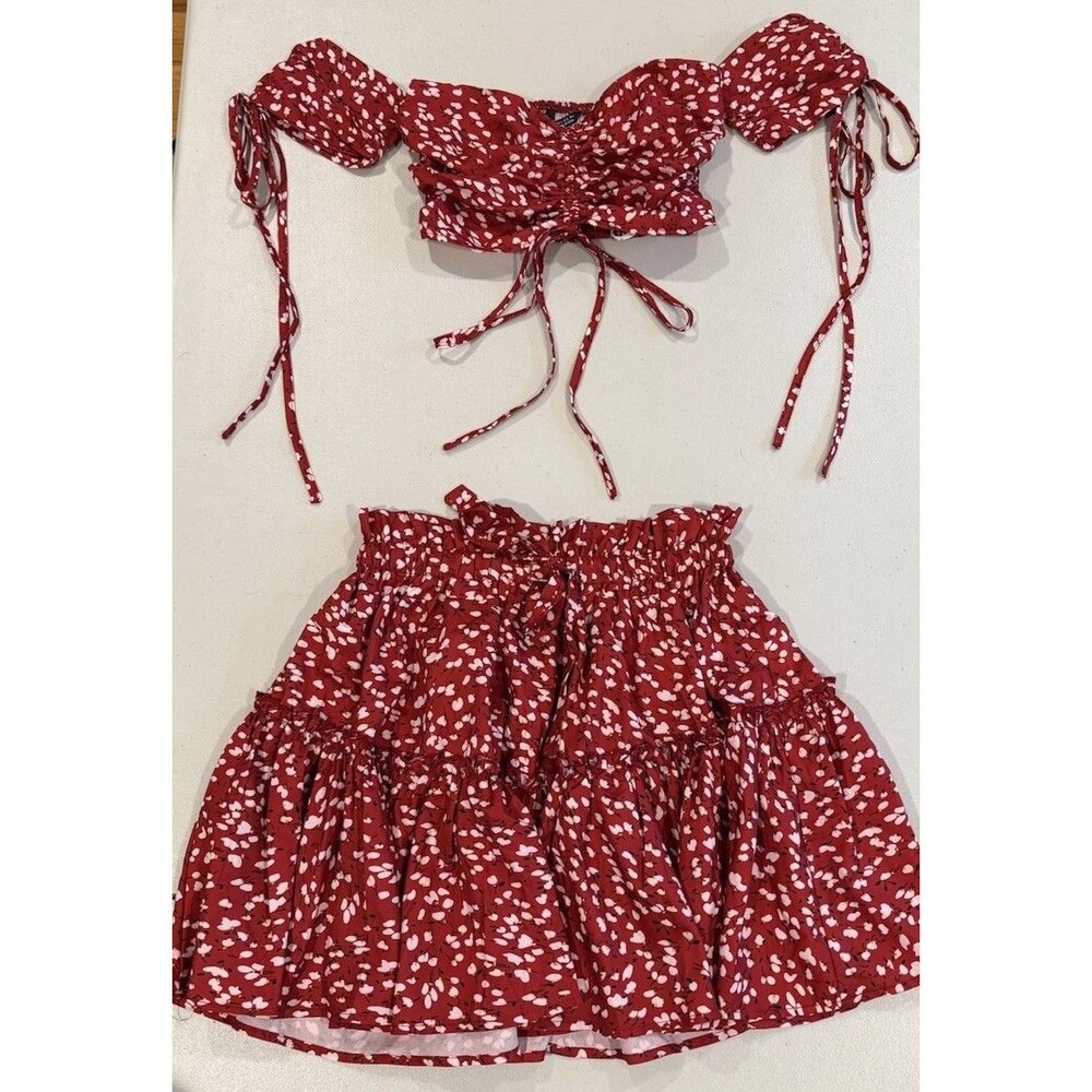 Ditsy Floral Off Shoulder Crop Top Skirt Set Small Festival Coquette Preppy